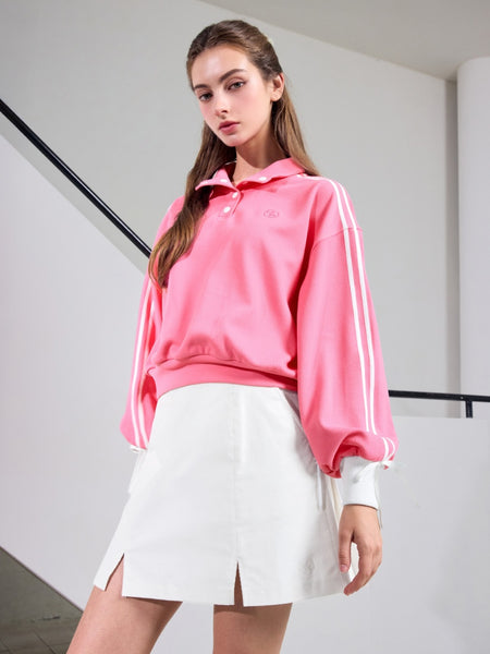 ダブルライン リボン ハイネック 長袖