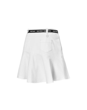 デニム風 ロゴ入りリボン付き フレアスカート