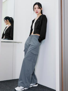 ワッフル地 ボリューム カーディガン