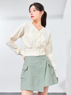 ワッフル地 ボリューム カーディガン