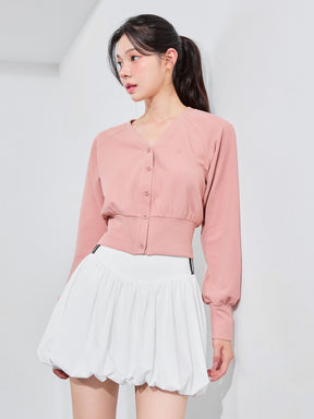 ワッフル地 ボリューム カーディガン