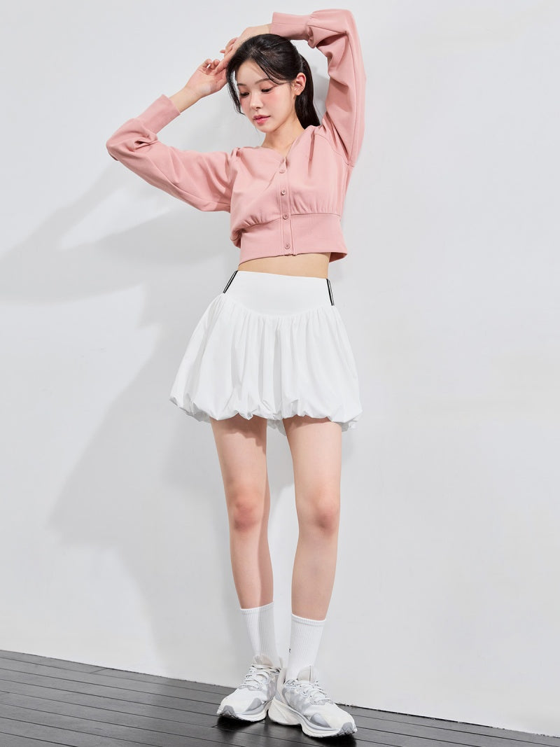 ワッフル地 ボリューム カーディガン