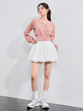 ワッフル地 ボリューム カーディガン