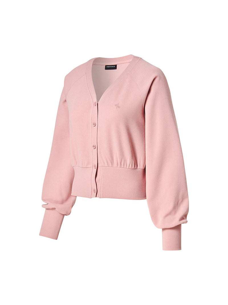 ワッフル地 ボリューム カーディガン