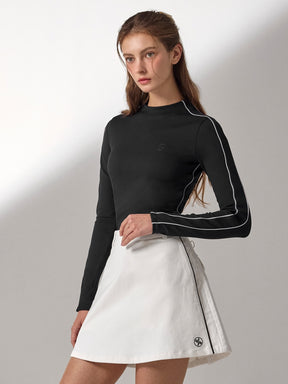 配色パイピング モックネック 長袖