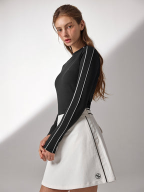 配色パイピング モックネック 長袖