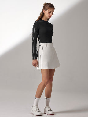 配色パイピング モックネック 長袖