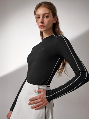 配色パイピング モックネック 長袖