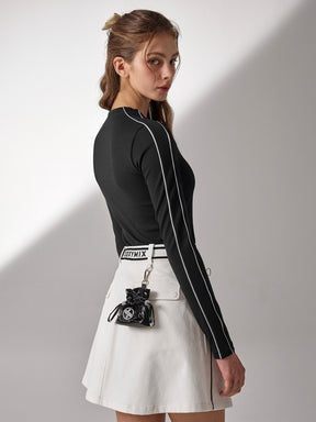 配色パイピング モックネック 長袖