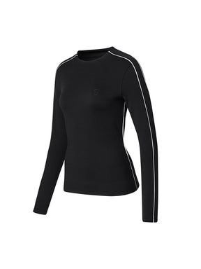 配色パイピング モックネック 長袖