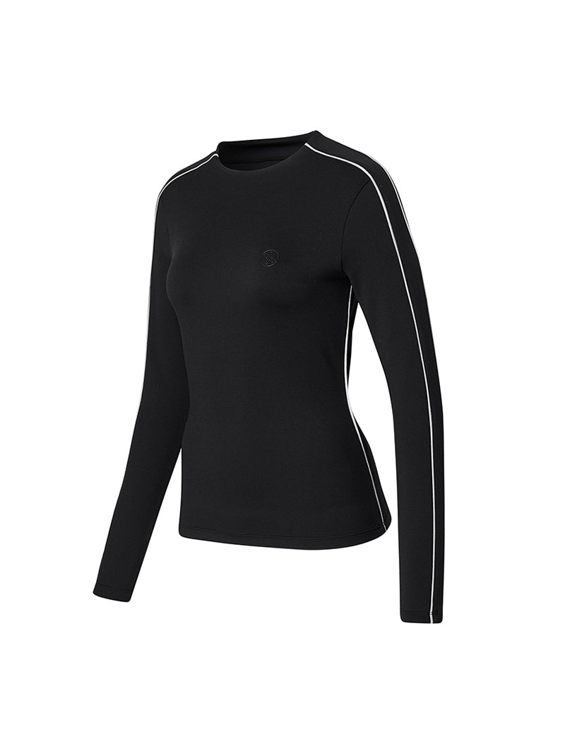 配色パイピング モックネック 長袖