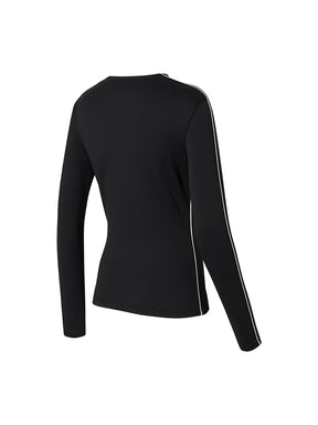 配色パイピング モックネック 長袖