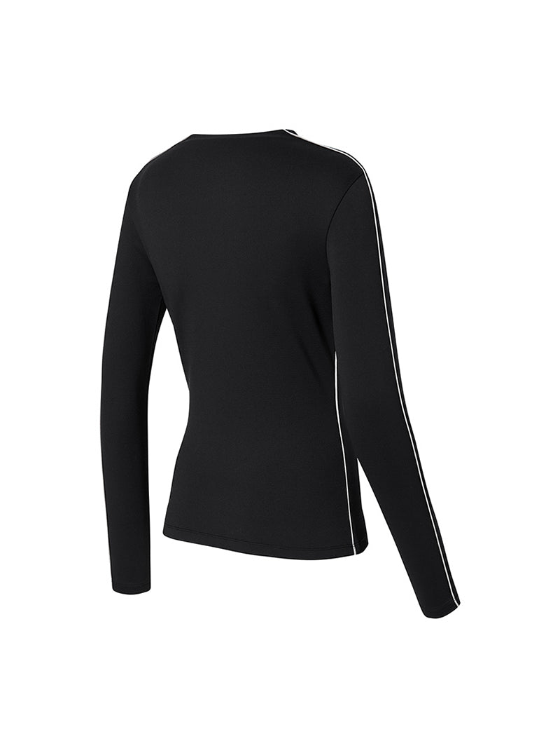 配色パイピング モックネック 長袖