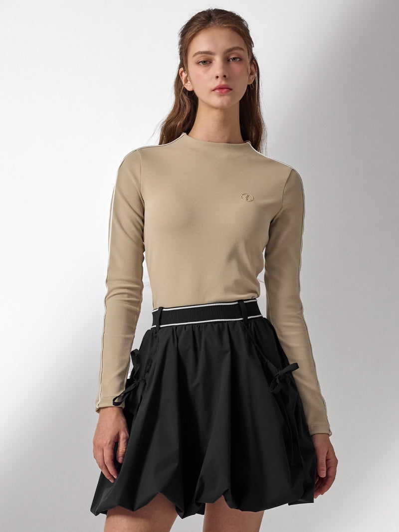 配色パイピング モックネック 長袖