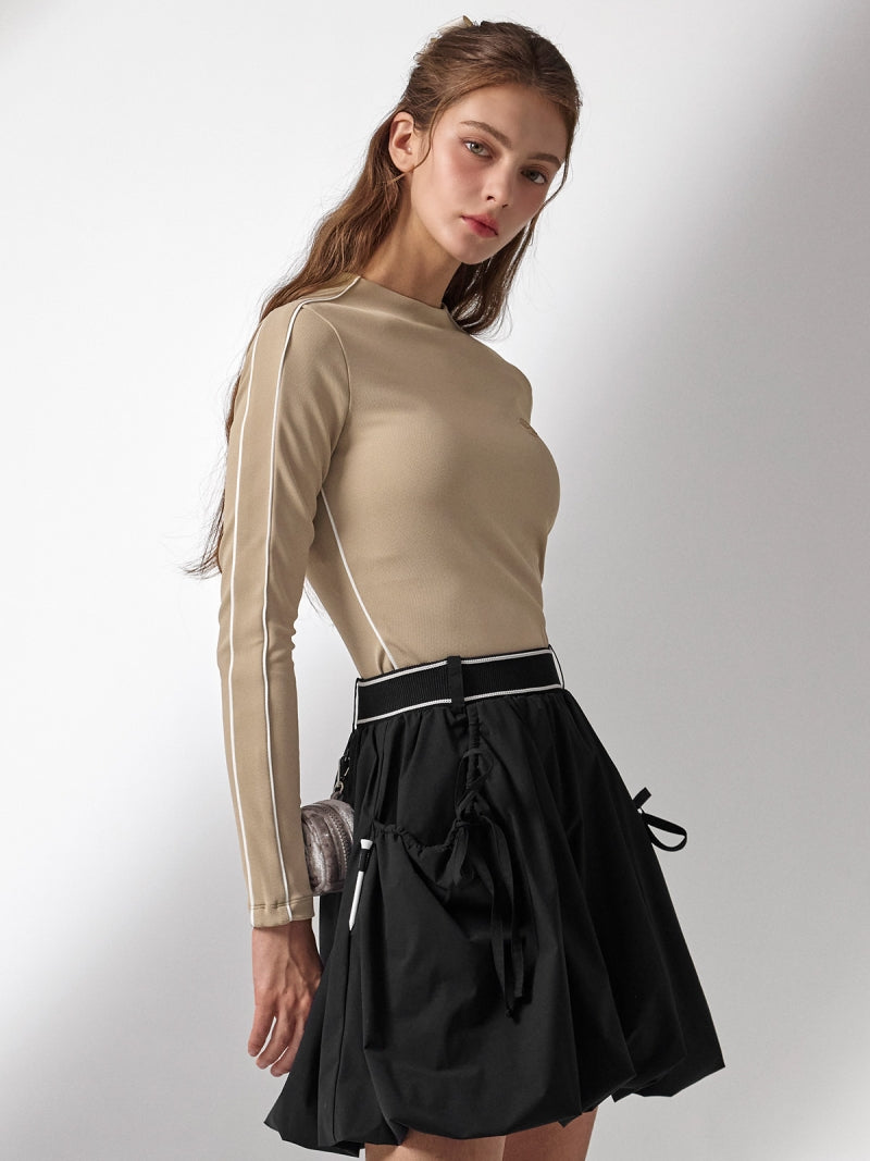 配色パイピング モックネック 長袖