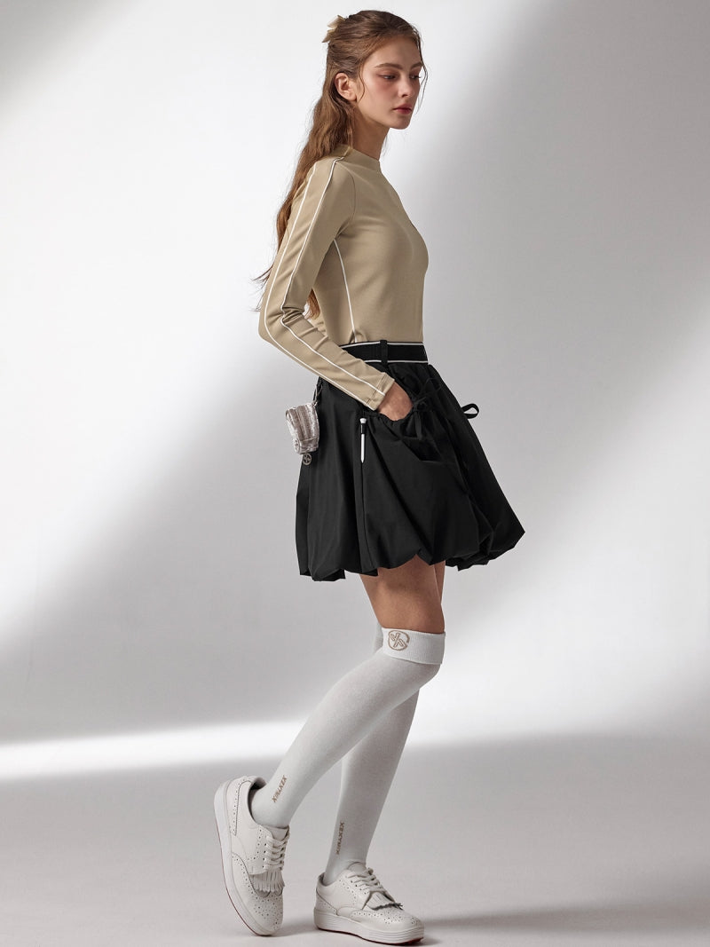 配色パイピング モックネック 長袖