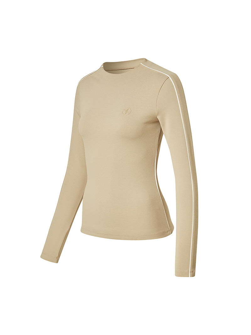 配色パイピング モックネック 長袖