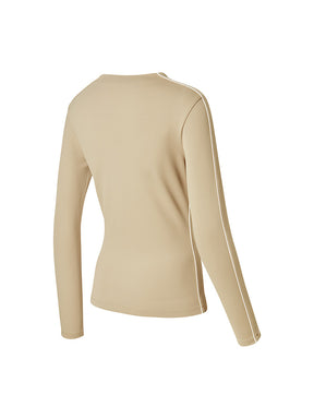 配色パイピング モックネック 長袖