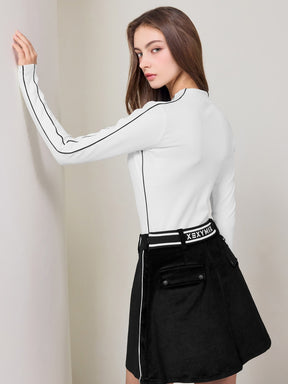 配色パイピング モックネック 長袖