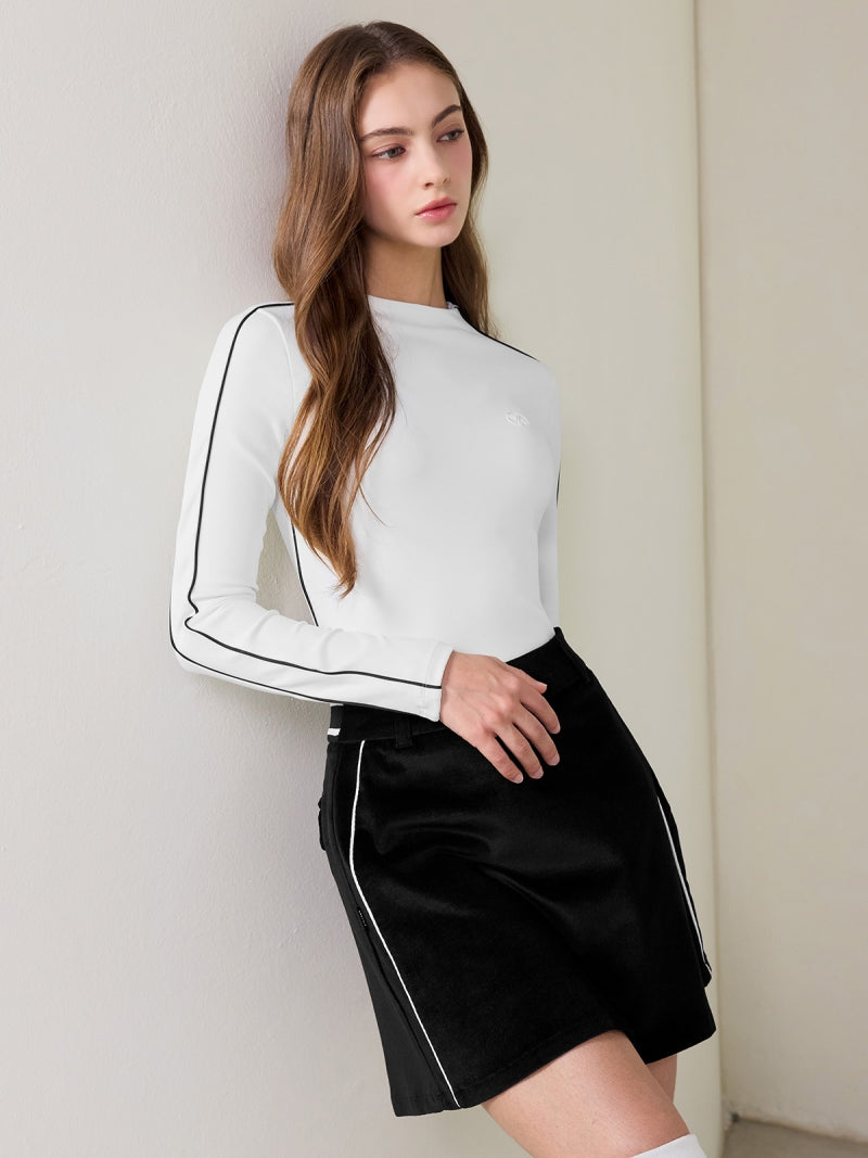 配色パイピング モックネック 長袖