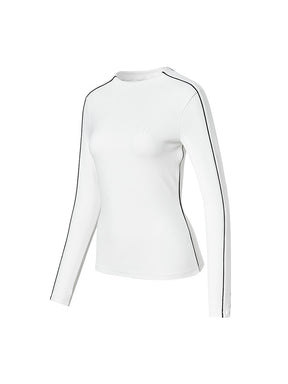 配色パイピング モックネック 長袖