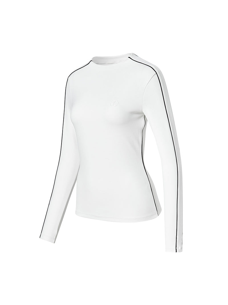 配色パイピング モックネック 長袖