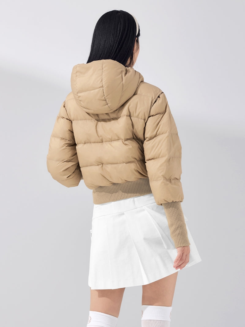 リブ袖 フード付き ダウンジャケット