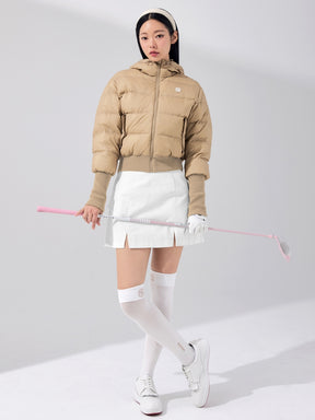 リブ袖 フード付き ダウンジャケット