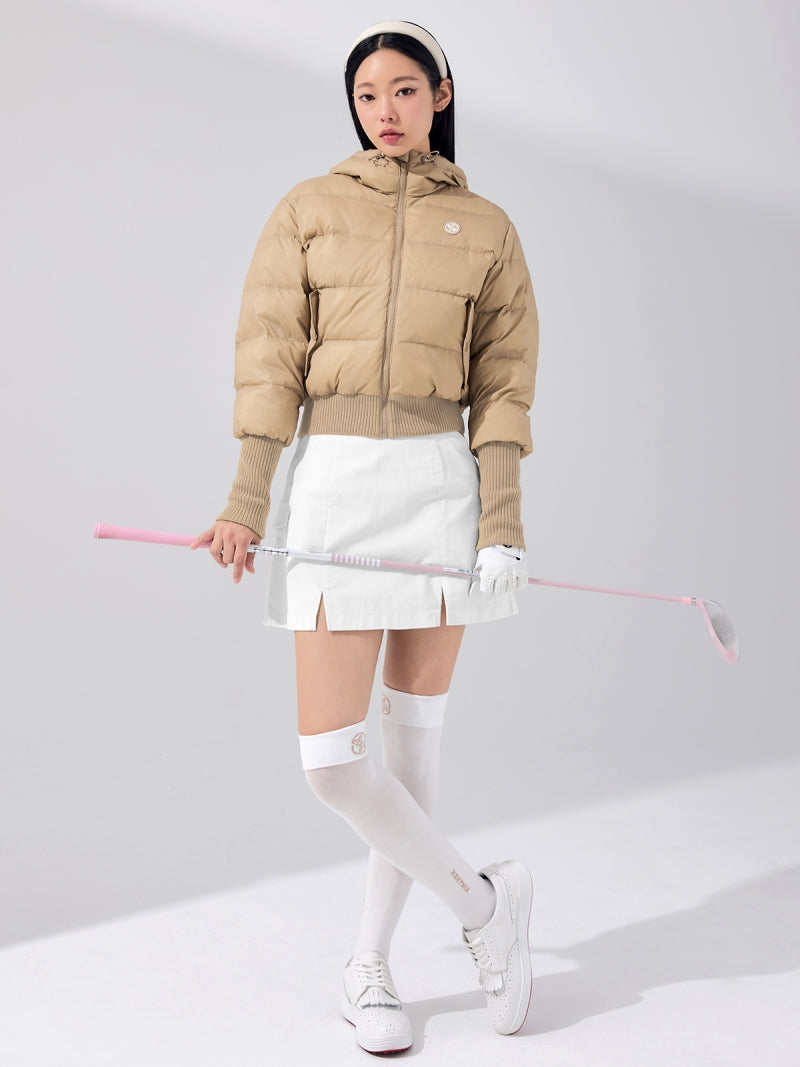 リブ袖 フード付き ダウンジャケット