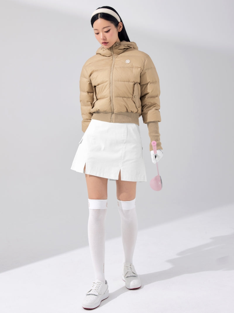 リブ袖 フード付き ダウンジャケット