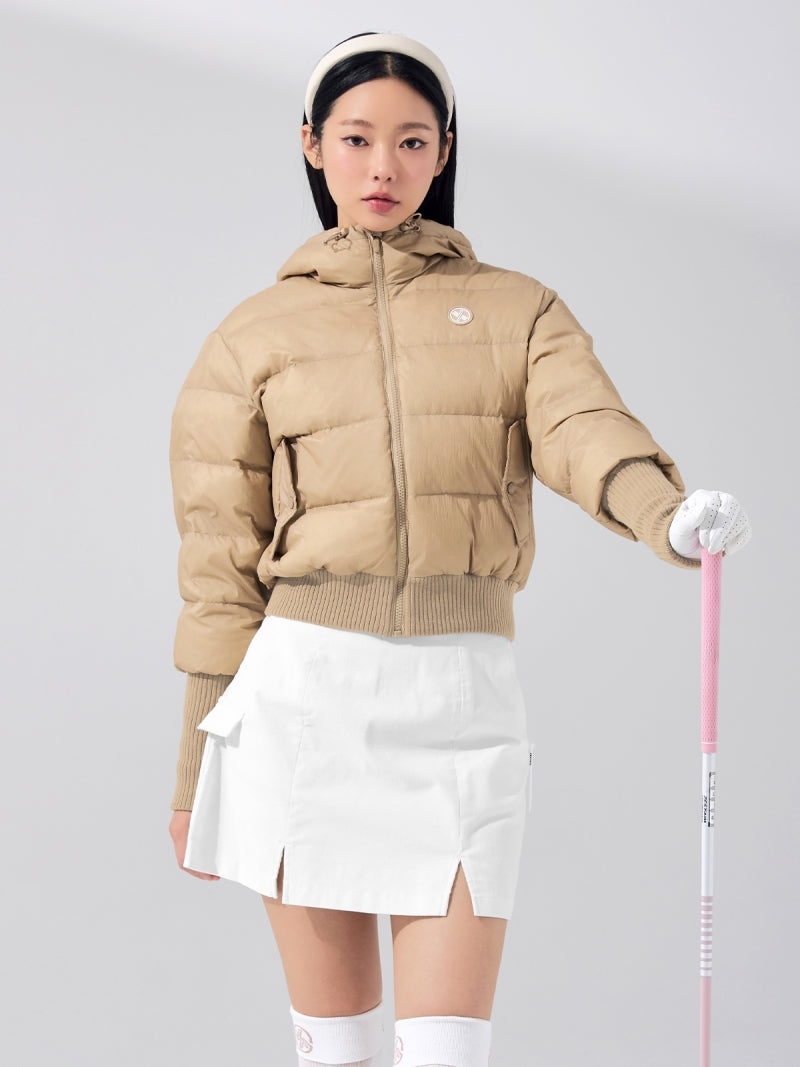 リブ袖 フード付き ダウンジャケット