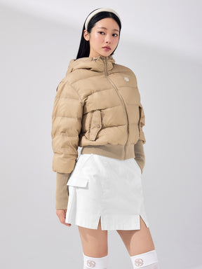 リブ袖 フード付き ダウンジャケット