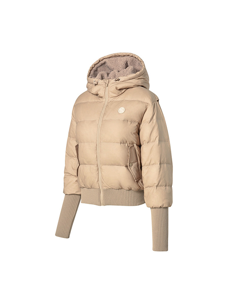 リブ袖 フード付き ダウンジャケット