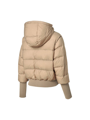 リブ袖 フード付き ダウンジャケット