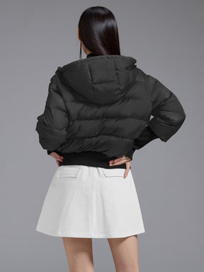 リブ袖 フード付き ダウンジャケット