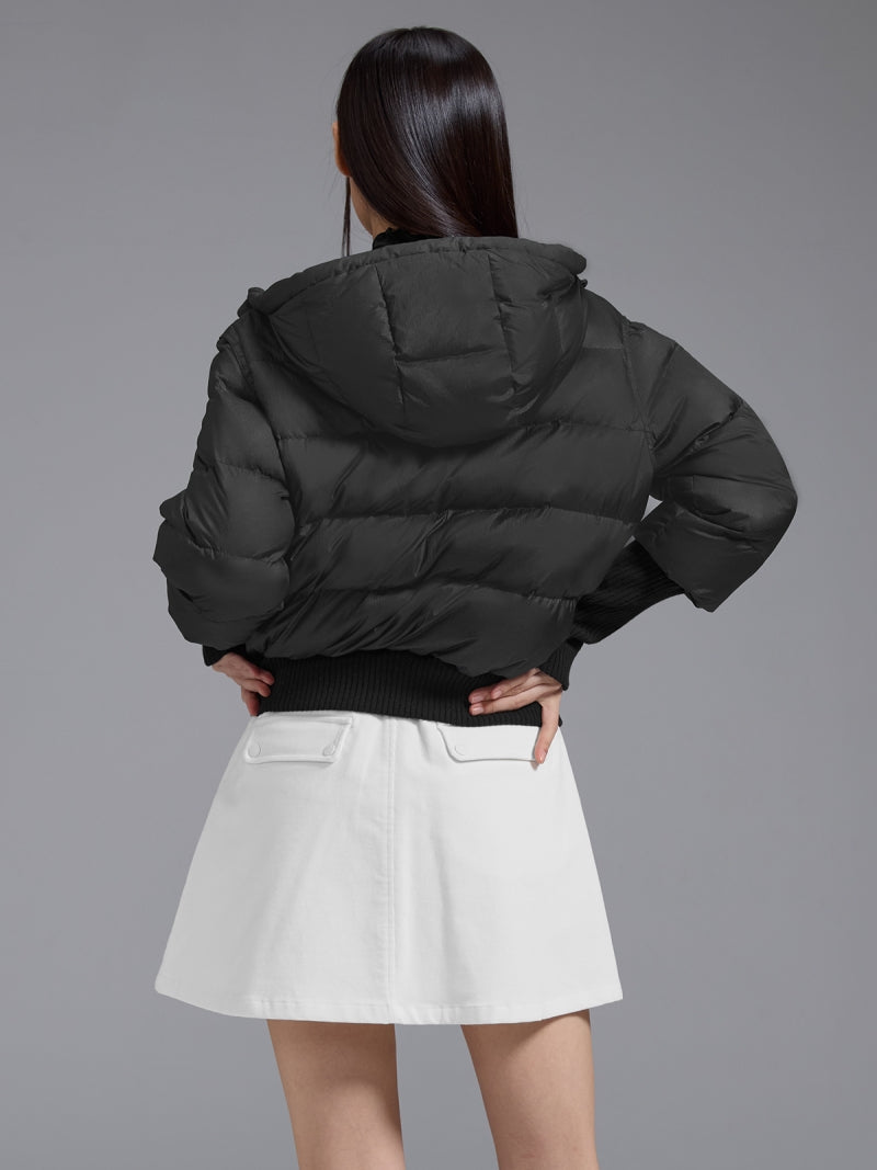 リブ袖 フード付き ダウンジャケット