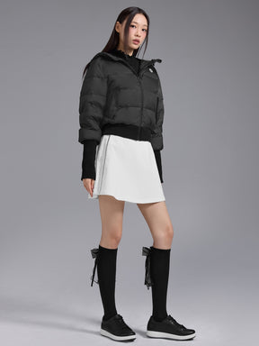 リブ袖 フード付き ダウンジャケット