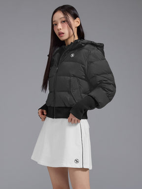 リブ袖 フード付き ダウンジャケット