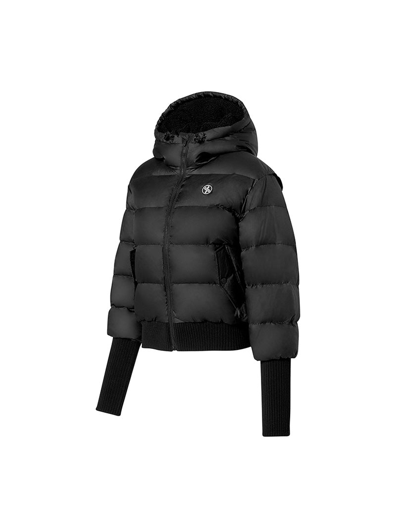 リブ袖 フード付き ダウンジャケット