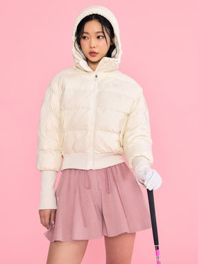 リブ袖 フード付き ダウンジャケット