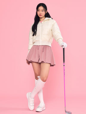 リブ袖 フード付き ダウンジャケット