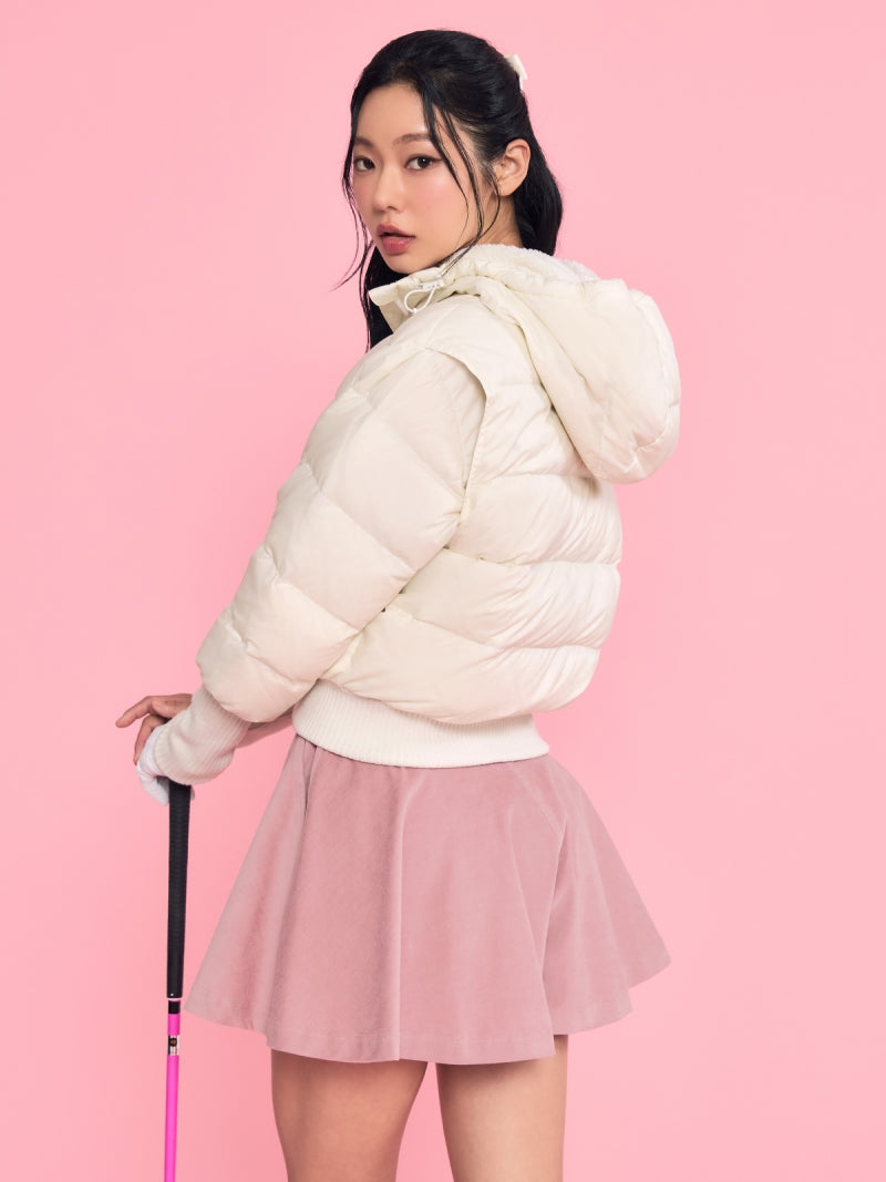 リブ袖 フード付き ダウンジャケット