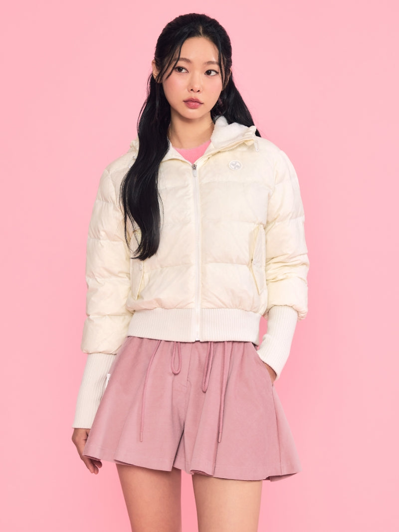 リブ袖 フード付き ダウンジャケット