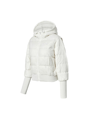 リブ袖 フード付き ダウンジャケット