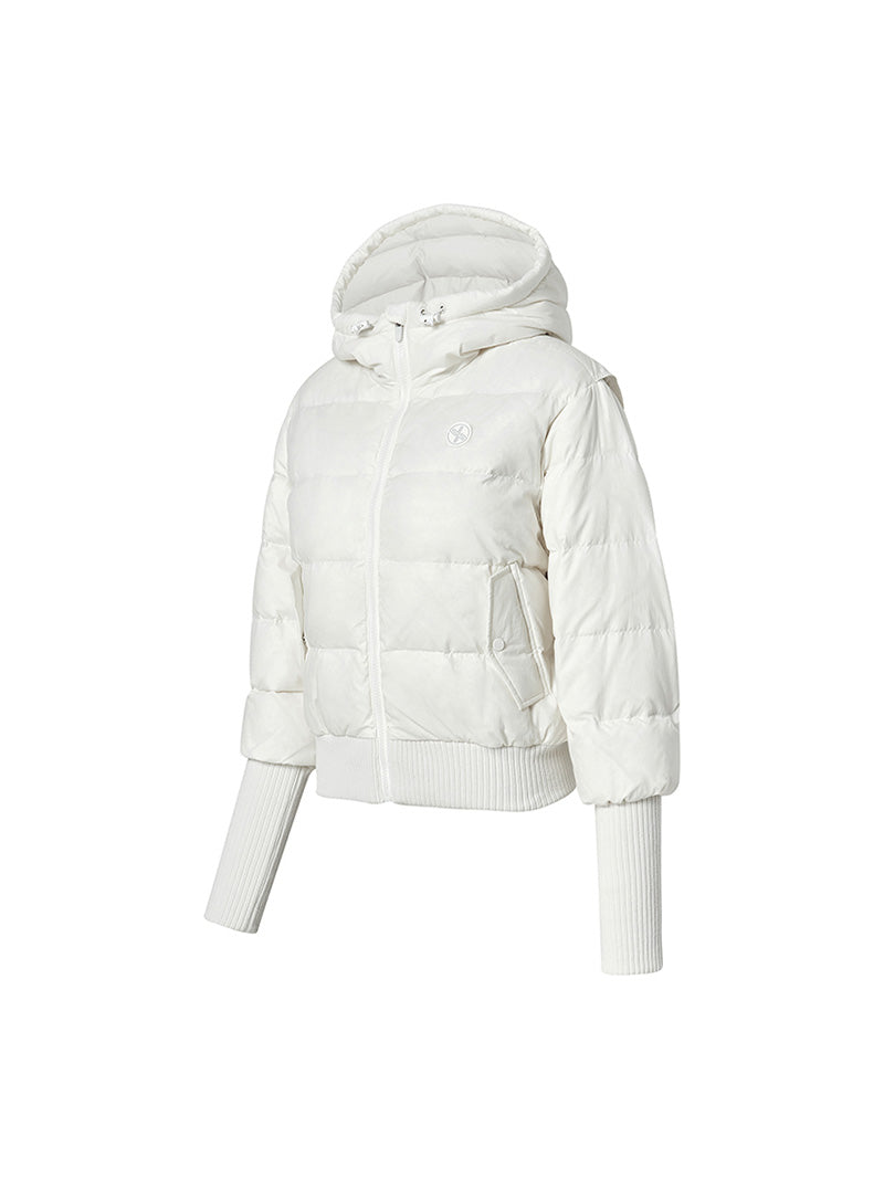 リブ袖 フード付き ダウンジャケット