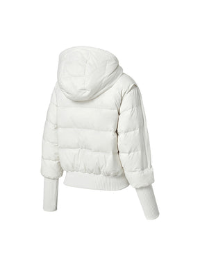 リブ袖 フード付き ダウンジャケット