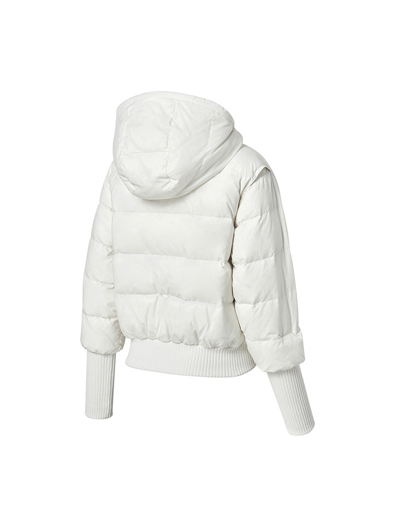 リブ袖 フード付き ダウンジャケット