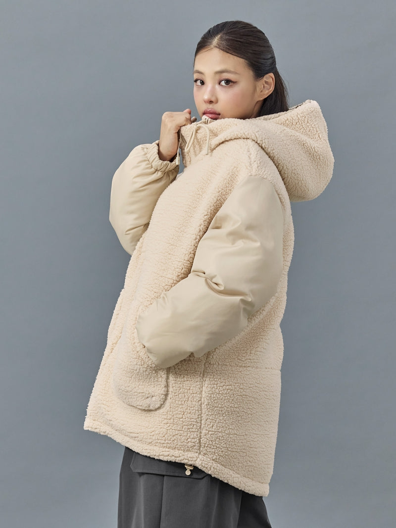 シェルパ 中綿入り リバーシブル フード付き ジャンパー