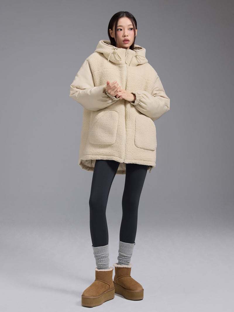 シェルパ 中綿入り リバーシブル フード付き ジャンパー