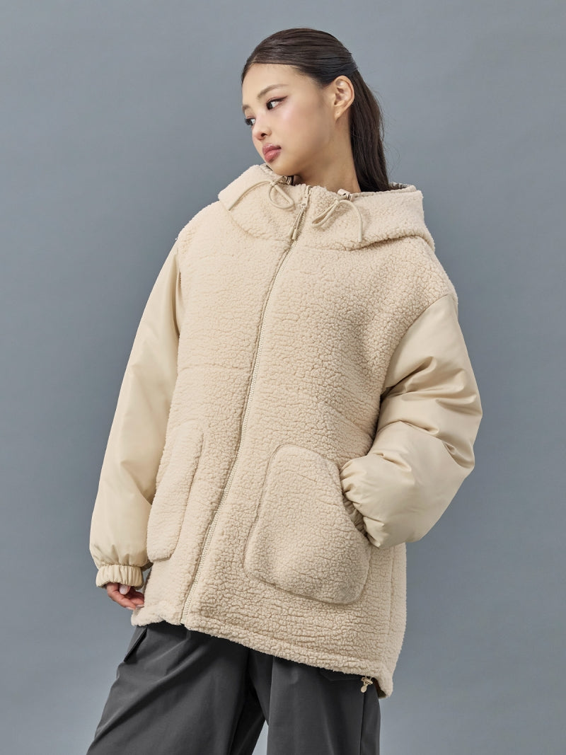 シェルパ 中綿入り リバーシブル フード付き ジャンパー